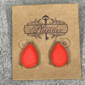 Plunder Jewelry Earrings Bright Coral Teardrop Faceted Stud Colorful Boho